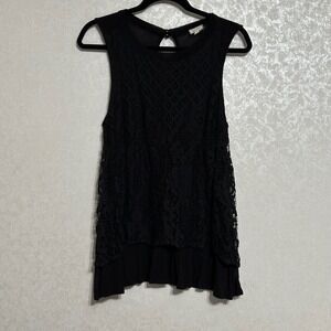 Eyeshadows Black Lace Sleeveless Tank Top Flowy Layered Blouse Boho Whimsygoth L